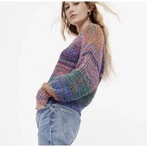 Gap Shaker-Stitch Pocket Sweater Rainbow Fisherman Roll Neck Knit Women XS Y2K